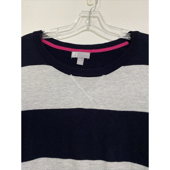JCP Pullover Sweater Top Womens Size M Black Striped Cashmere Blend Sleeve 3/4 - Picture 3 of 14